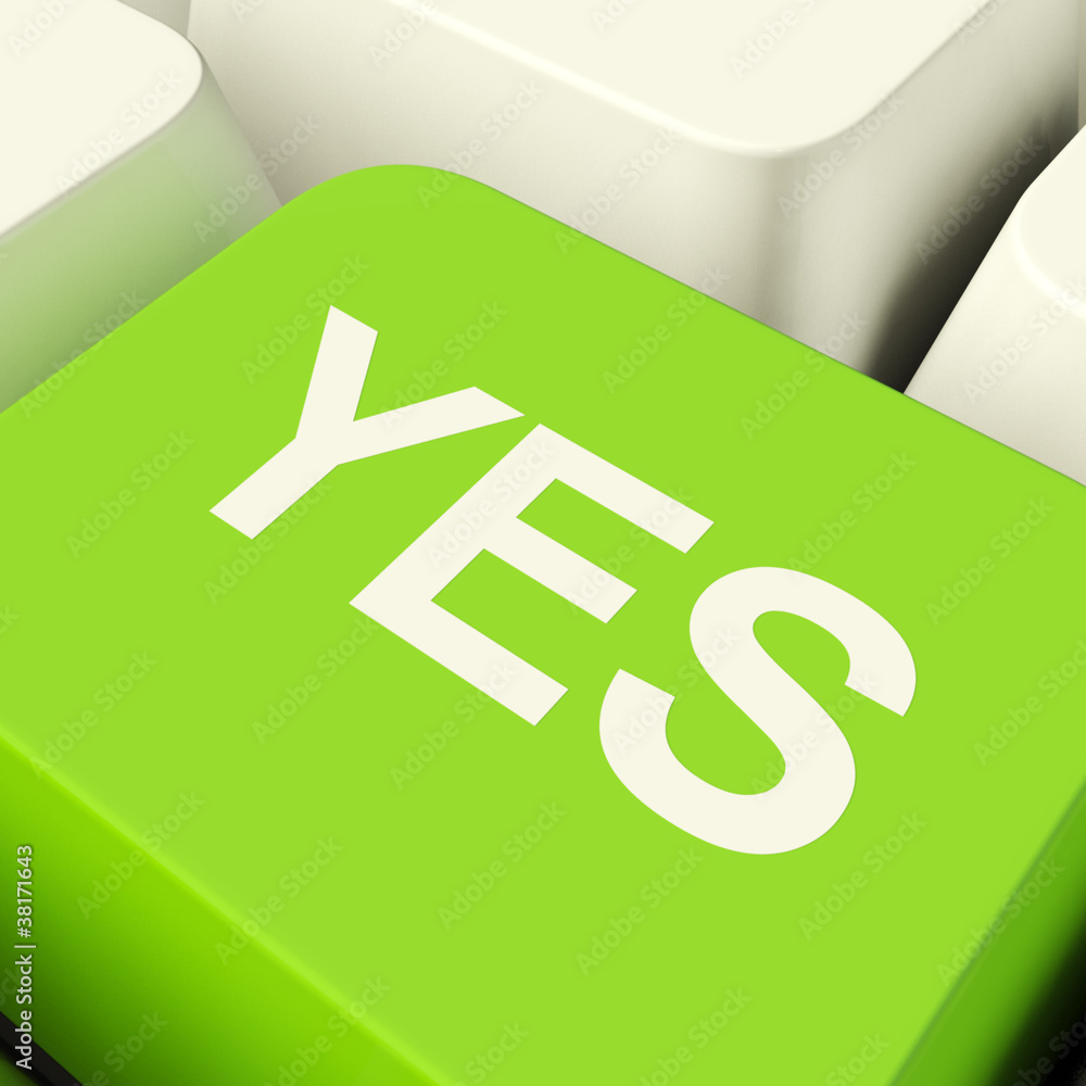 Poster yes computer key in green showing approval and support