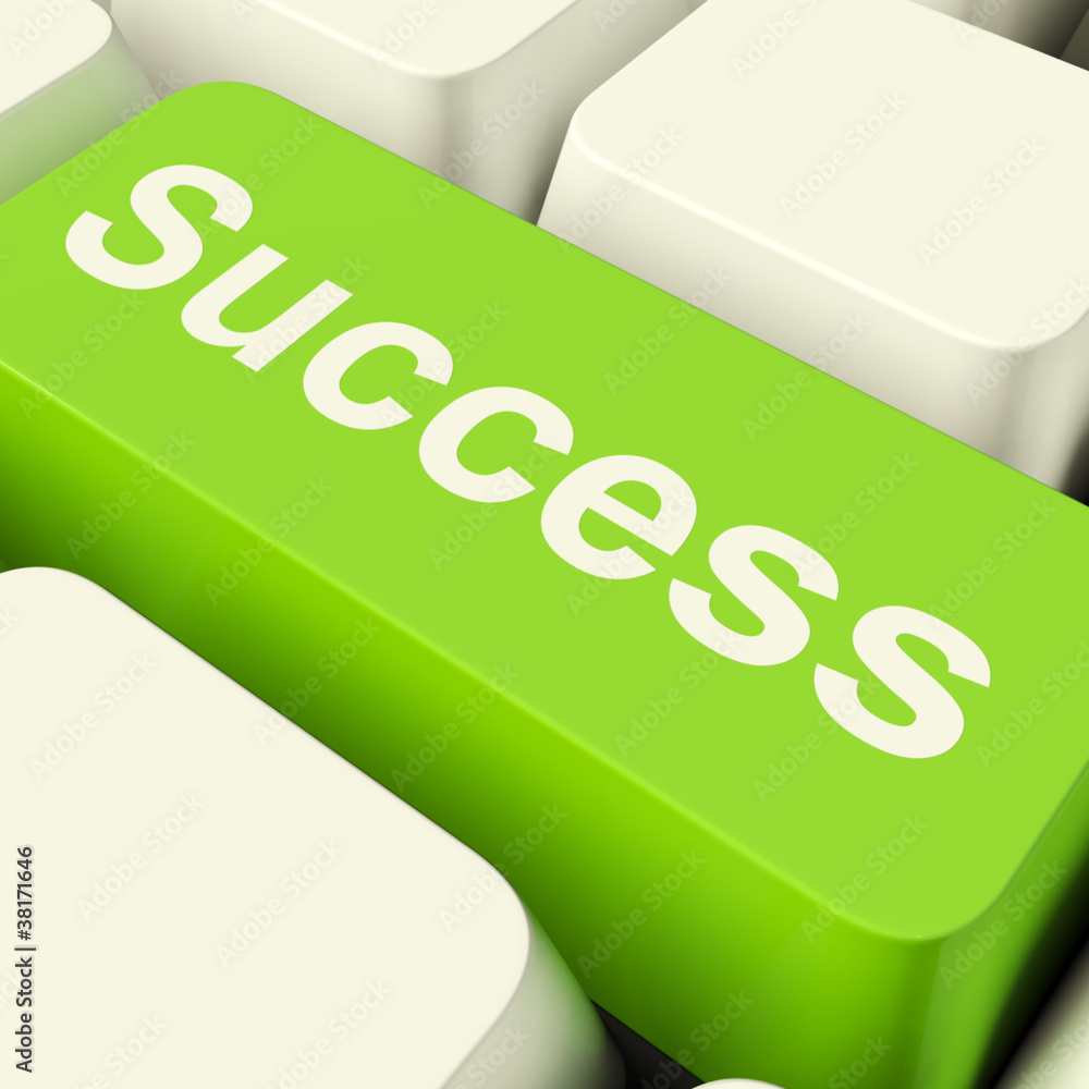 Aufkleber success computer key in green showing achievement and determinat