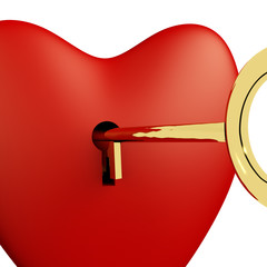 Heart With Key Close Up Showing Love Romance And Valentines