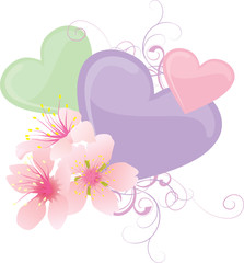 vector color hearts and pink flowers pastel illustration