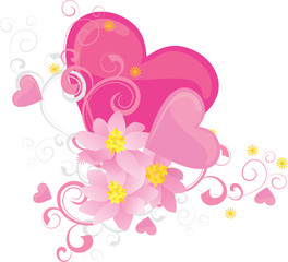 pink hearts and flowers vector valentine's isolated on white