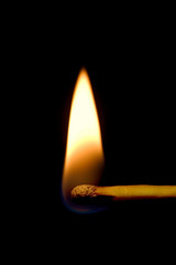 Burning Match Macro Closeup, Isolated On Black