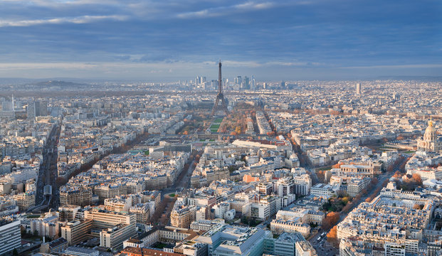 panorama of Paris in winter afternoon