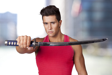 Warrior with ninja swords