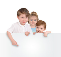 Children Holding Blank White Message Sign