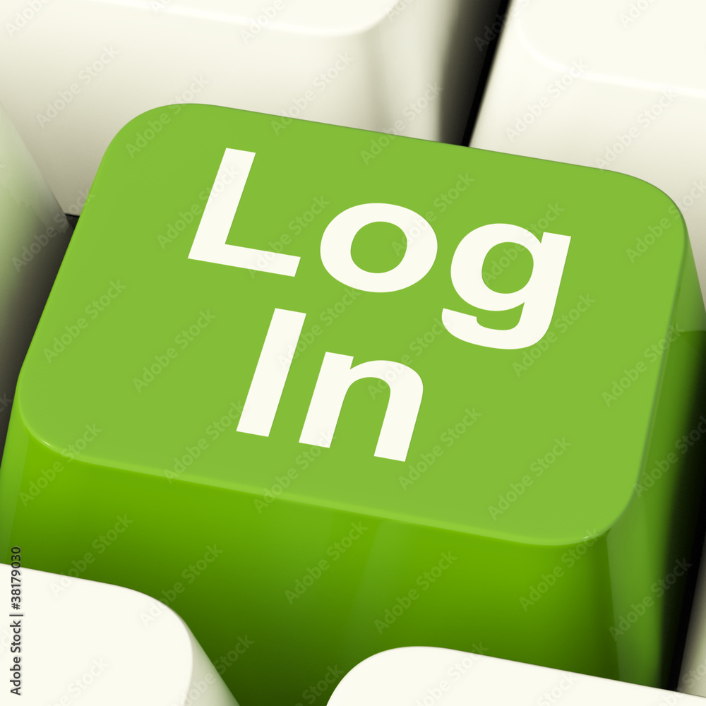 Poster log in computer key green showing access and entering