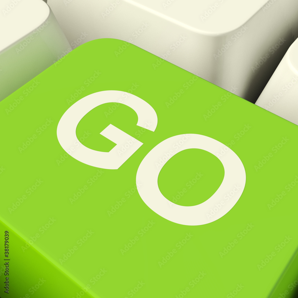 Poster go computer key in green showing starting and yes