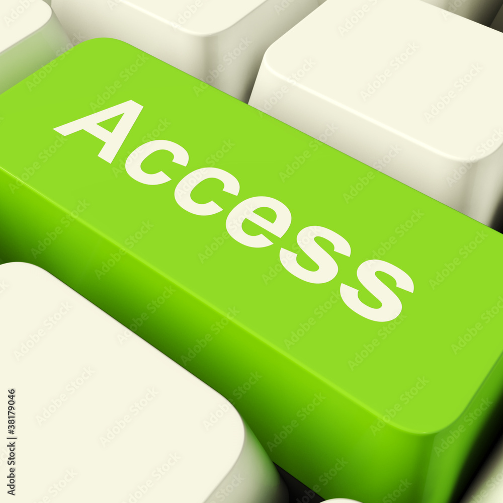 Poster access computer key in green showing permission and security