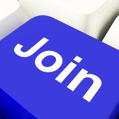 Join Computer Key In Blue Showing Subscription And Registration