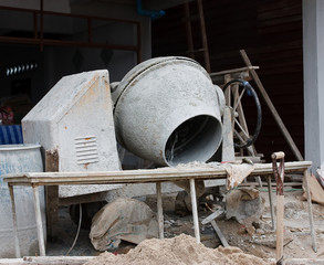 Industrial cement mixer machinery at construction site