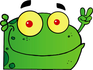 Frog Gesturing The Peace Sign With His Hand