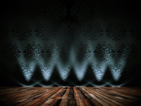 Wohndesign - Dekowand Muster schwarz mit Lampen