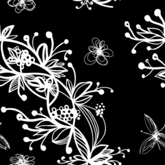 Crédence de cuisine en verre imprimé Fleurs noir et blanc fond transparent
