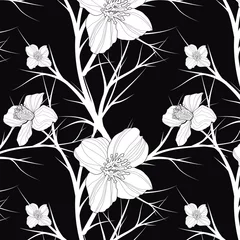 Printed kitchen splashbacks Flowers black and white floral seamless pattern