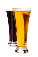 Glasses lager and dark beer isolated on white