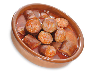 Cazuela de chorizos a la sidra.