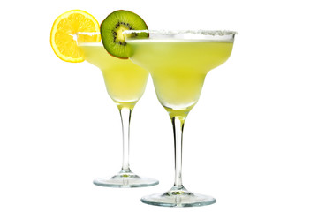 Margaritas with salt and lemon or kiwi