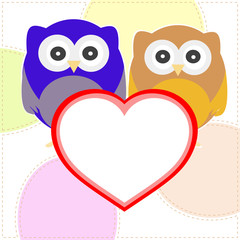 Background with couple of owls with valentines love heart
