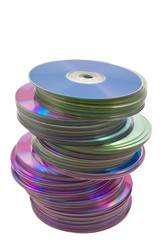 heap of compact disk on a white background
