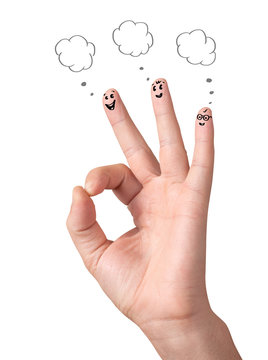 Happy ok fingers with speech bubbles and signs