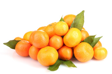 tangerines with leaves isolated on white