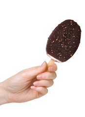 delicious ice-cream with nuts on a stick isolated on white