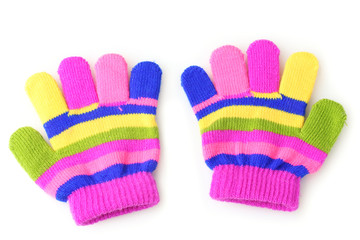 bright striped baby gloves isolated on white