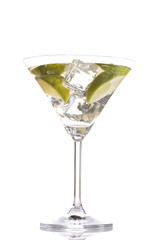 cocktail with ice, lemon and green lime isolated on white