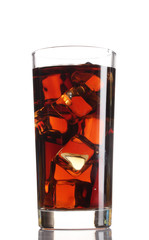 Glass of cola with ice isolated on white