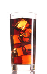 Glass of cola with ice isolated on white