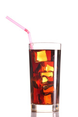 Glass of cola with ice isolated on white