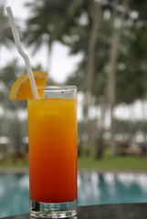 A Glass of Tequila Sunrise by a Pool