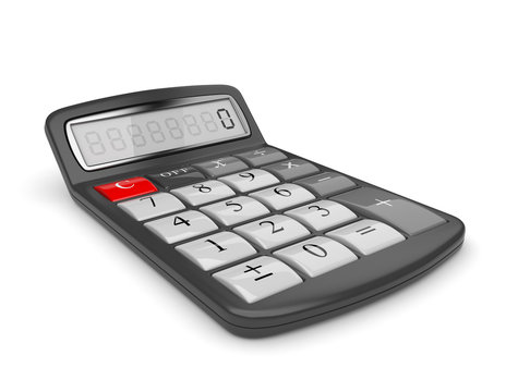 Black calculator 3D. Mathematics object. Isolated on white backg