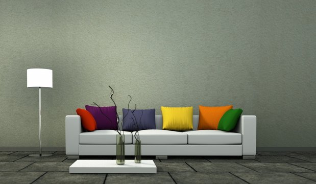 Wohndesign - Sofa mit bunten Kissen