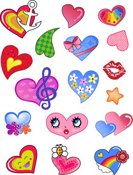 A set of comic hearts