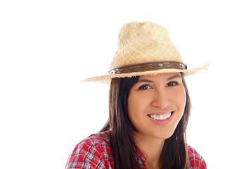 smiling teenage girl in checkered shirt