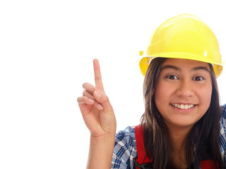 smiling girl with construction helmet