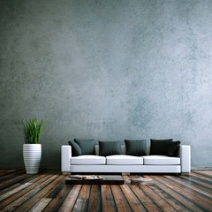 Wohndesign - Sofa weiss vor Betonwand