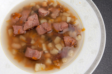 Hot Bowl Of Meaty Bouillon Soup