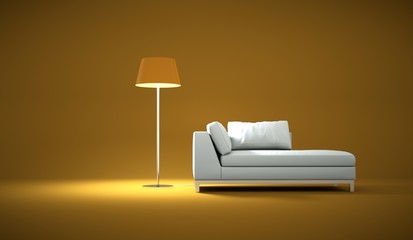 Wohndesign - weisses Sofa mit Lampe