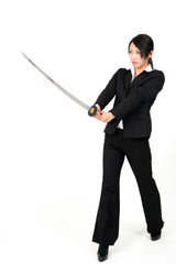 asian businesswoman with japanese sword