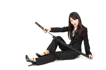 asian businesswoman with japanese sword