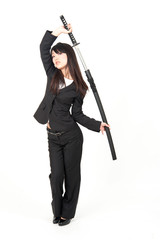 asian businesswoman with japanese sword