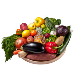 Fruit and vegetables tray - White background