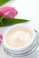 Face cream and tulips
