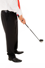 Fototapeta na wymiar Business man playing with a golf club
