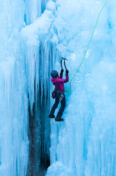 Portrait Of Woman Climbing Ice