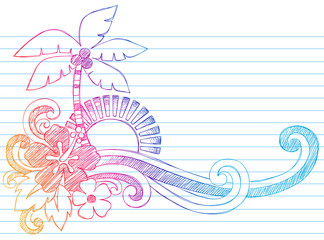 Summer Beach Tropical Island Sketchy Doodle