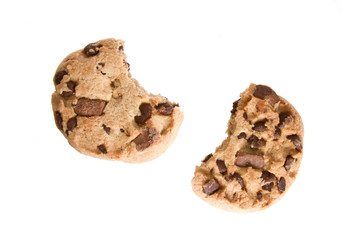 Half Eaten Chocolate Chip Cookies Isolated on a White Background