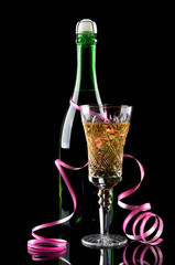 champagne and christmas ribbon